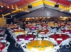 Formal dining tables and padded chairs setup for galas in Spring TX